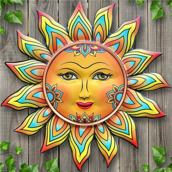 Metal Sun Flower Wall Art Hanging Decoration, 13inches